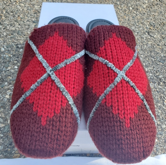 NIB AVEC MODERATION Zermatt Argyle Red Knit Leather Slide Slippers Sandals sz 41 - Picture 6 of 8